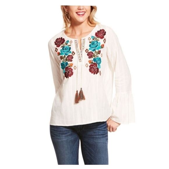 NWT Ariat Reflections Floral Embroidered Blouse S White - Picture 1 of 10